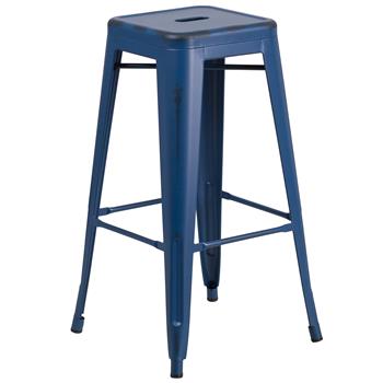 Flash Furniture 30 in Distressed Antique Blue Metal Indoor/Outdoor Barstool