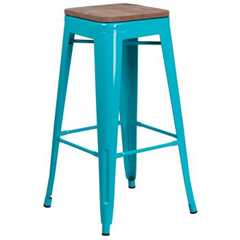 Flash Furniture 30&quot; Crystal Teal-Blue Barstool with Square Wood Seat