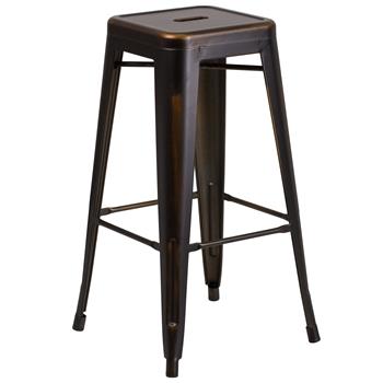 Flash Furniture Backless Indoor/Outdoor Barstool, Metal, Distressed Copper, 30 in H
