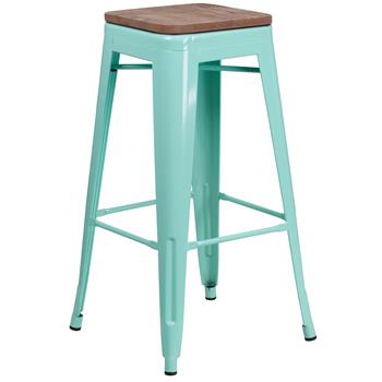 Flash Furniture 30&quot; Mint Green Barstool with Square Wood Seat
