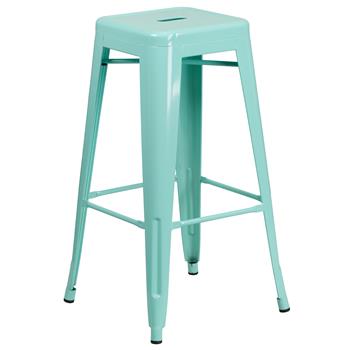 Flash Furniture Commercial Grade 30 in High Backless Mint Green Indoor/Outdoor Barstool