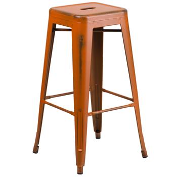 Flash Furniture 30 in Distressed Orange Metal Indoor/Outdoor Barstool