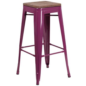 Flash Furniture 30&quot; Purple Barstool with Square Wood Seat