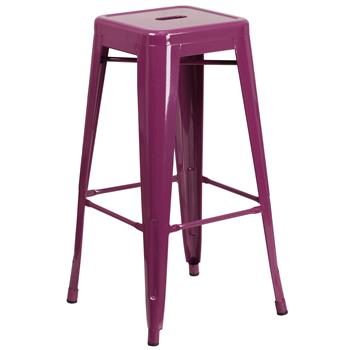 Flash Furniture Commercial Grade 30 in High Backless Purple Indoor/Outdoor Barstool