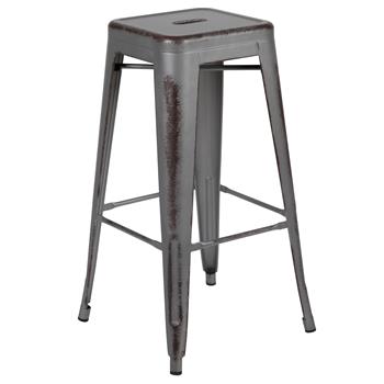 Flash Furniture Commercial Grade 30&quot; High Backless Distressed Silver Gray Metal Indoor/Outdoor Barstool