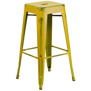 Flash Furniture 30 in Distressed Yellow Metal Indoor/Outdoor Barstool