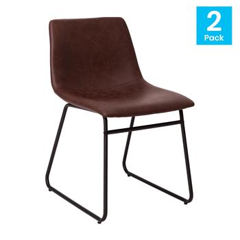 Flash Furniture 18&quot; Dining Table Height Chair, Mid-Back Sled Base, Dark Brown Leathersoft with Black Frame, Set of 2