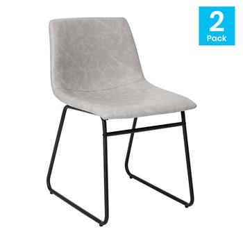 Flash Furniture 18&quot; Dining Table Height Chair, Mid-Back Sled Base, Light Gray Leathersoft with Black Frame, Set of 2