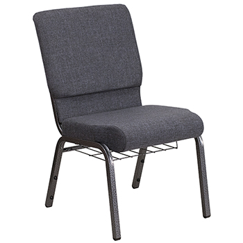 Flash Furniture HERCULES Series 18.5&#39;&#39;W Church Chair in Dark Gray Fabric with Book Rack - Silver Vein Frame