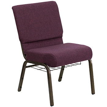 Flash Furniture HERCULES Series 21&#39;&#39;W Church Chair in Plum Fabric with Cup Book Rack - Gold Vein Frame