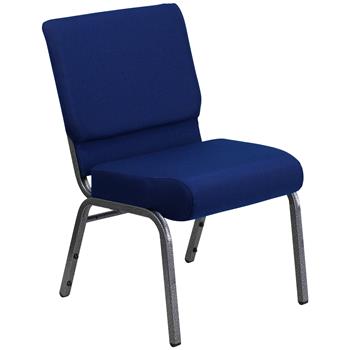 Flash Furniture Hercules Series 21&#39;&#39;W Stacking Church Chair In Navy Blue Fabric, Silver Vein Frame