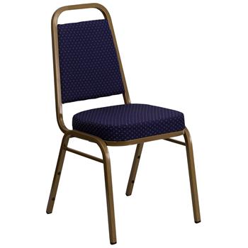 Flash Furniture HERCULES Series Trapezoidal Back Stacking Banquet Chair in Navy Patterned Fabric - Gold Frame