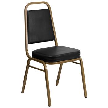 Flash Furniture Hercules Series Stacking Banquet Chair, Black Vinyl/Gold Frame