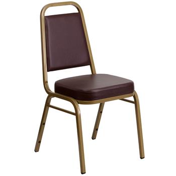 Flash Furniture Hercules Series Back Stacking Banquet Chair, Brown Vinyl/Gold Frame