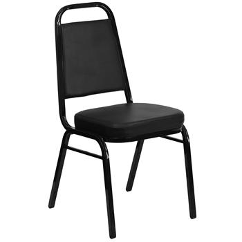 Flash Furniture HERCULES Series Trapezoidal Back Stacking Banquet Chair in Black Vinyl - Black Frame