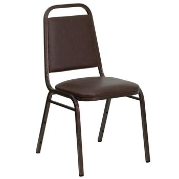 Flash Furniture HERCULES Series Trapezoidal Back Stacking Banquet Chair in Brown Vinyl - Copper Vein Frame