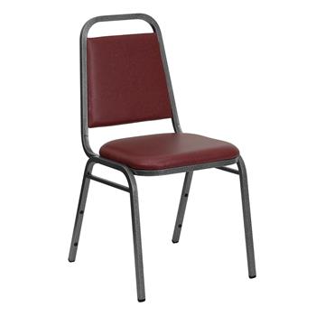 Flash Furniture HERCULES Series Trapezoidal Back Stacking Banquet Chair in Burgundy Vinyl - Silver Vein Frame