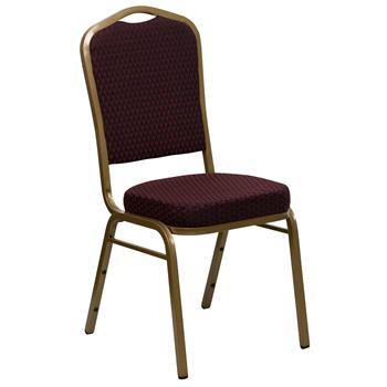 Flash Furniture HERCULES Series Crown Back Stacking Banquet Chair in Burgundy Patterned Fabric, Gold Frame