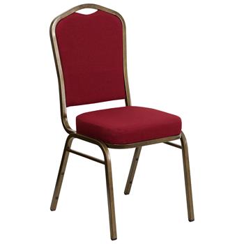 Flash Furniture HERCULES Series Crown Back Stacking Banquet Chair in Burgundy Fabric - Gold Vein Frame
