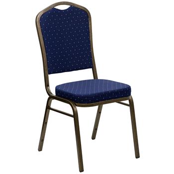 Flash Furniture HERCULES Series Crown Back Stacking Banquet Chair in Navy Blue Dot Patterned Fabric, Gold Vein Frame