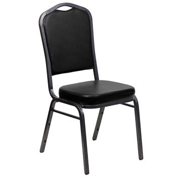 Flash Furniture Hercules Series Crown Back Stacking Banquet Chair In Black Vinyl, Silver Vein Frame