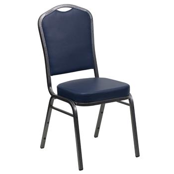 Flash Furniture Hercules Series Crown Back Stacking Banquet Chair In Navy Vinyl, Silver Vein Frame