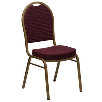 Flash Furniture HERCULES Series Dome Back Stacking Banquet Chair in Burgundy Patterned Fabric, Gold Frame