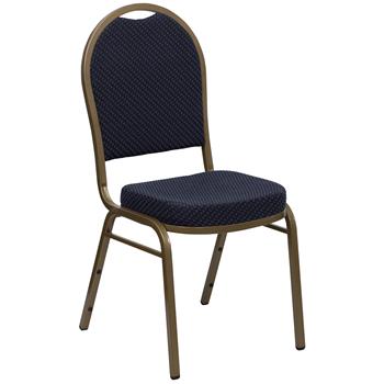 Flash Furniture HERCULES Series Dome Back Stacking Banquet Chair in Navy Patterned Fabric - Gold Frame