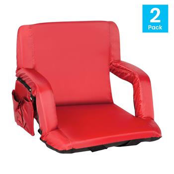 Flash Furniture Portable Lightweight Reclining Stadium Chair with Armrests, Red, Set of 2