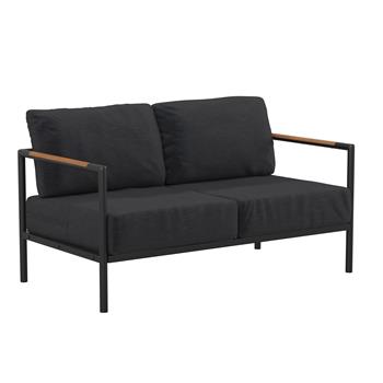 Flash Furniture Lea Indoor/Outdoor Loveseat with Cushions, Aluminum Frame, Black with Charcoal Cushions