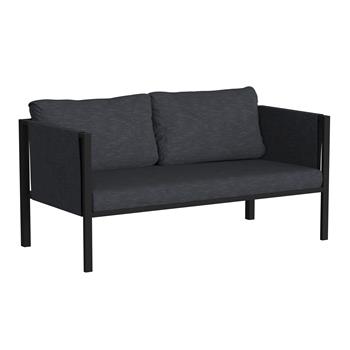 Flash Furniture Lea Indoor/Outdoor Loveseat with Cushions, Steel Frame, Black with Charcoal Cushions