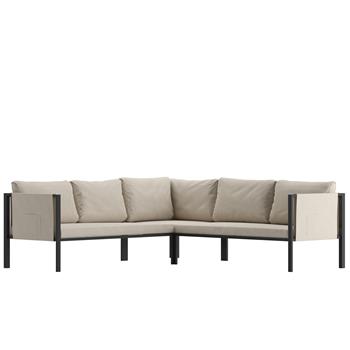 Flash Furniture Lea Indoor/Outdoor Sectional with Cushions, Steel Frame, Black with Beige Cushions