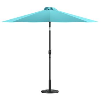 Flash Furniture Umbrella with Standing Umbrella Base, Crank and Tilt Function, 9 ft Round, Teal