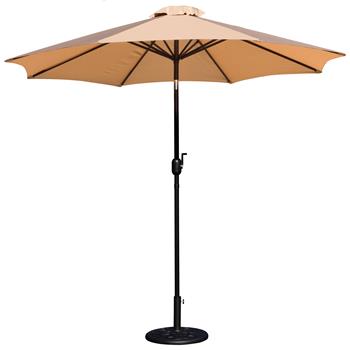 Flash Furniture 9&#39; Round Umbrella With Standing Umbrella Base, Crank And Tilt Function, Tan