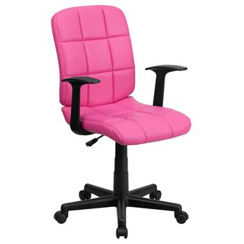 Flash Furniture Mid-Back Pink Quilted Vinyl Swivel Task Chair with Arms