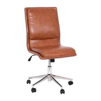 Flash Furniture Madigan Mid-Back Armless Swivel Task Office Chair, Adjustable Chrome Base, Cognac