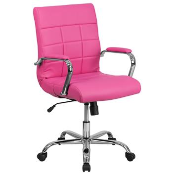 Flash Furniture Mid-Back Pink Vinyl Executive Swivel Chair with Chrome Base and Arms