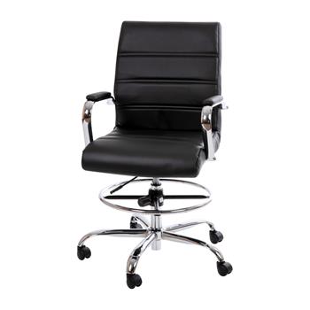 Flash Furniture Mid-Back Black Leathersoft Drafting Chair with Adjustable Foot Ring and Chrome Base