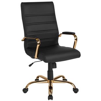 Flash Furniture High Back Black LeatherSoft Executive Swivel Office Chair With Gold Frame &amp; Arms