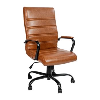 Flash Furniture Leathersoft Executive Swivel Office Chair, High Back, Black Frames/Arms, Brown