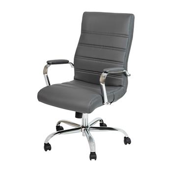 Flash Furniture Leathersoft Executive Swivel Office Chair, High Back, Chrome Frames/Arms, Gray
