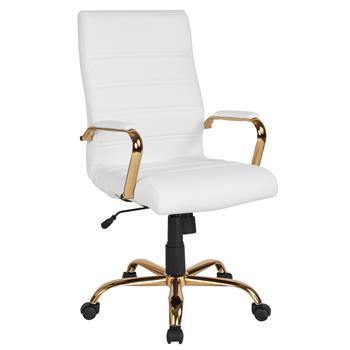 Flash Furniture High Back White LeatherSoft Executive Swivel Office Chair With Gold Frame &amp; Arms