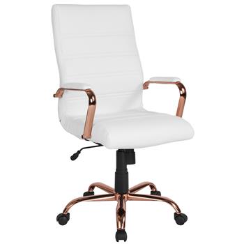 Flash Furniture High Back White LeatherSoft Executive Swivel Office Chair With Rose Gold Frame &amp; Arms