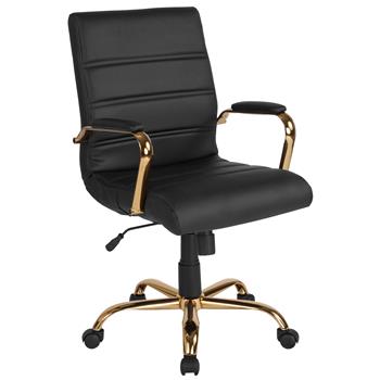 Flash Furniture Mid-Back Black LeatherSoft Executive Swivel Office Chair With Gold Frame &amp; Arms