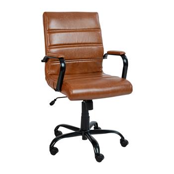 Flash Furniture Leathersoft Executive Swivel Office Chair, Mid Back, Black Frames/Arms, Brown