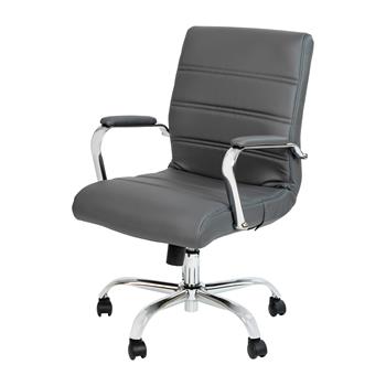 Flash Furniture Leathersoft Executive Swivel Office Chair, Mid Back, Chrome Frames/Arms, Gray