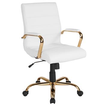 Flash Furniture Mid-Back White LeatherSoft Executive Swivel Office Chair With Gold Frame &amp; Arms
