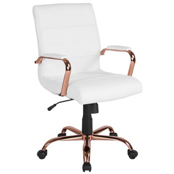 Flash Furniture Mid-Back White LeatherSoft Executive Swivel Office Chair With Rose Gold Frame &amp; Arms