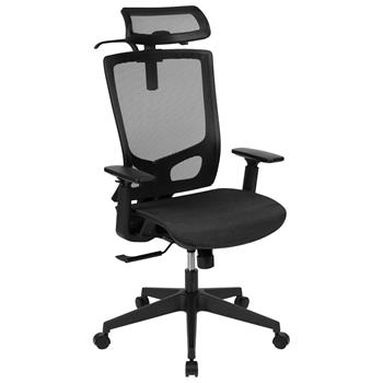 Flash Furniture Ergonomic Mesh Office Chair With Synchro-Tilt, Lumbar Support, Adjustable Arms/Headrest, Black