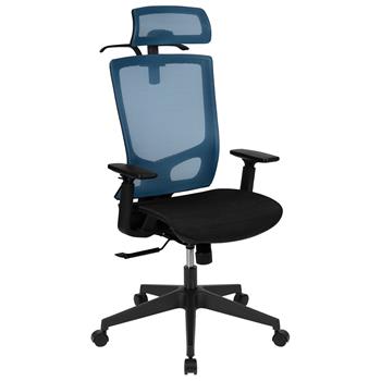 Flash Furniture Ergonomic Mesh Office Chair With Coat Hanger, Synchro-Tilt, Lumbar Support, Adjustable, Blue/Black